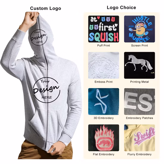 Custom Full Zip up Hoodies Men Puff Print High Quality Plain Rhinestone Soft Cotton Fleece Zipper Jacket Hoodie for Men