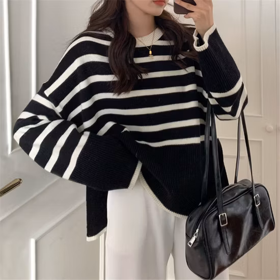 リップド セーター 新しいトレンド ルーズ レイジー ウィンドブレーカー トップ セーター シャツ (SW8008)