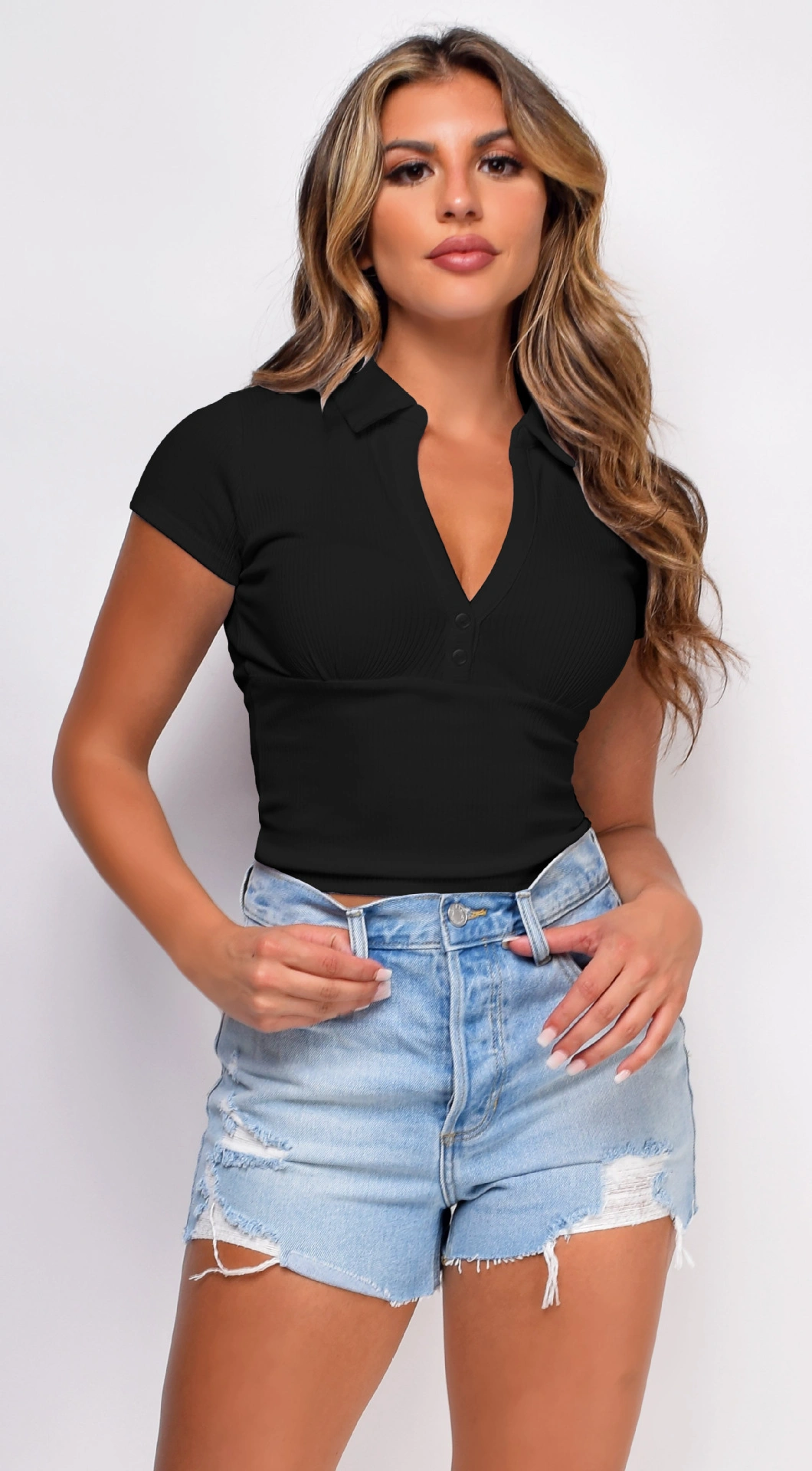 Women′ S Waist Tight Short-Sleeved T-Shirt Tops Vintage Casual Short Polo Shirt